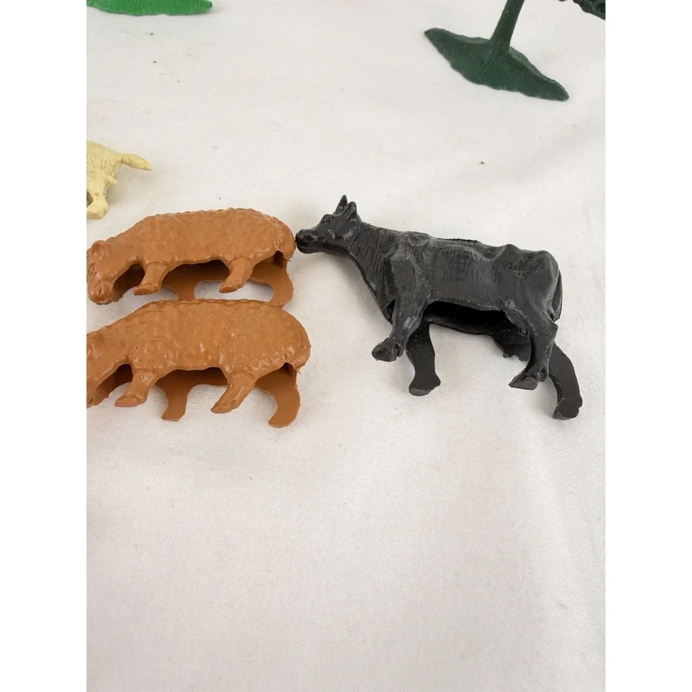 Vintage Plastic Farm Animals Figures Lot Marx MPC Trees Farmer Pigs Cow Horse